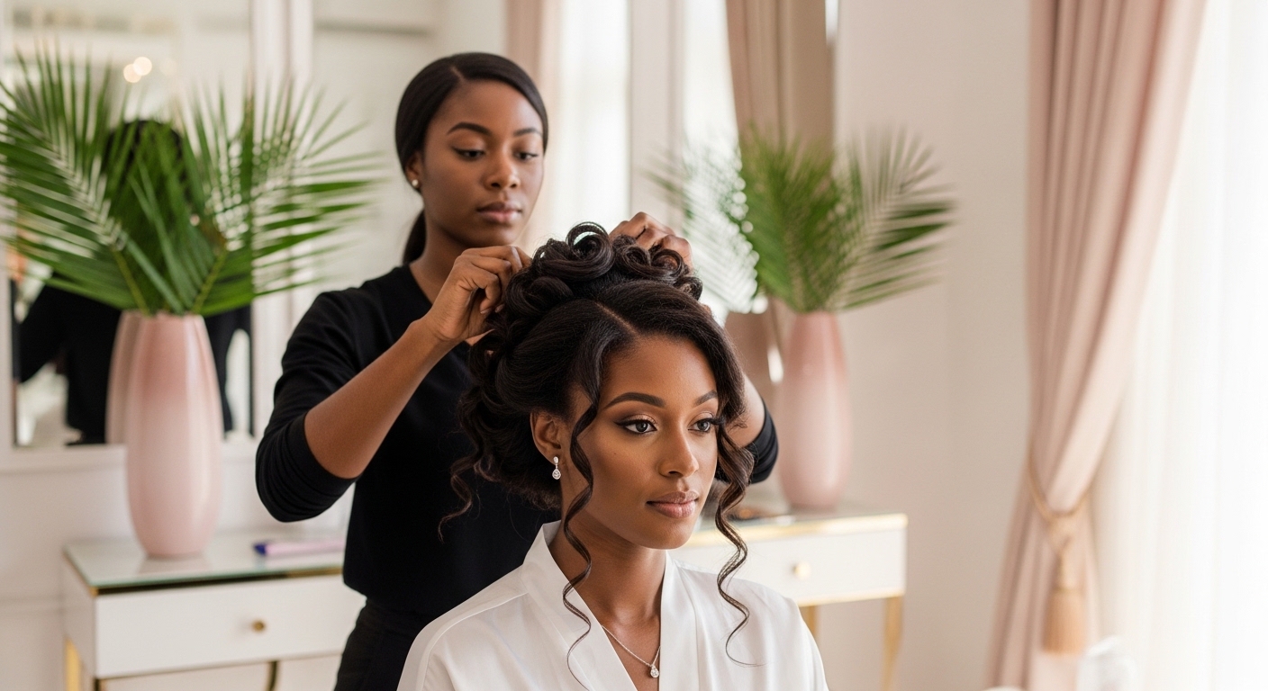 Bridal hair styling at luxury salon in Bermuda